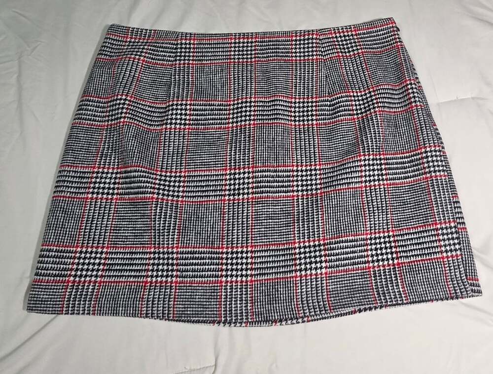 Forever 21 Plaid Red Black White Wool Blend Short Lined Skirt Size 2X